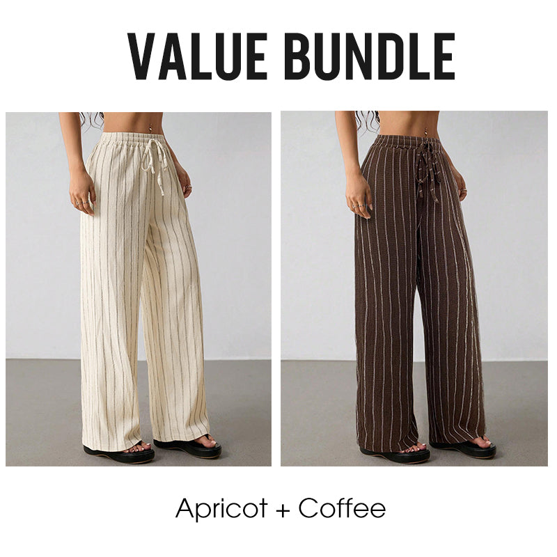 👖 50% OFF NOW! Women's Striped Drawstring Wide-Leg Pants – Lightweight, Breathable & Adjustable Waist For Casual Chic ✨🍃