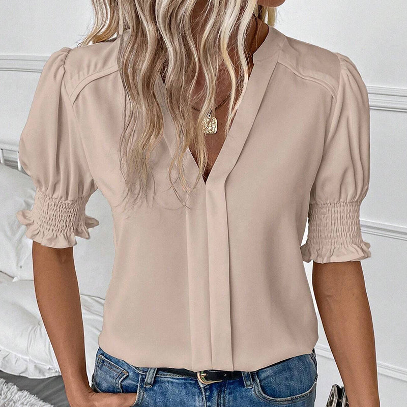 💥🌟 Elevate Your Style With Women's Elegant V-Neck Puff Sleeve Blouse✨