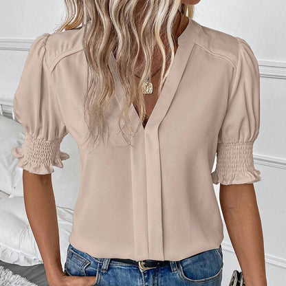 💥🌟 Elevate Your Style With Women's Elegant V-Neck Puff Sleeve Blouse✨