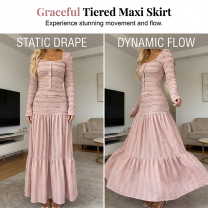 🌸💕 Mühelos elegant – Das Maxikleid mit eckigem Ausschnitt und Rüschen ✨