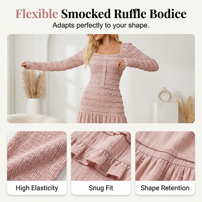 🌸💕 Mühelos elegant – Das Maxikleid mit eckigem Ausschnitt und Rüschen ✨
