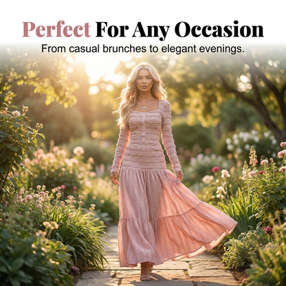 🌸💕 Mühelos elegant – Das Maxikleid mit eckigem Ausschnitt und Rüschen ✨
