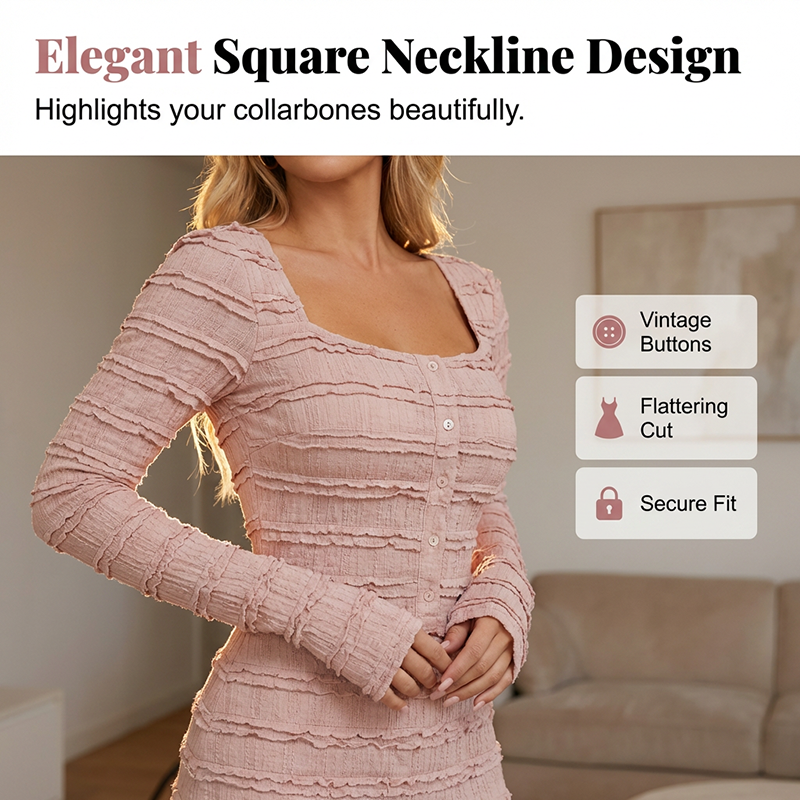 🌸💕 Mühelos elegant – Das Maxikleid mit eckigem Ausschnitt und Rüschen ✨