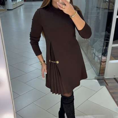 ✨ Mühelose Eleganz: Ein elegantes Langarmkleid mit Bahnen und Falten – Perfekt für jeden Anlass ✨