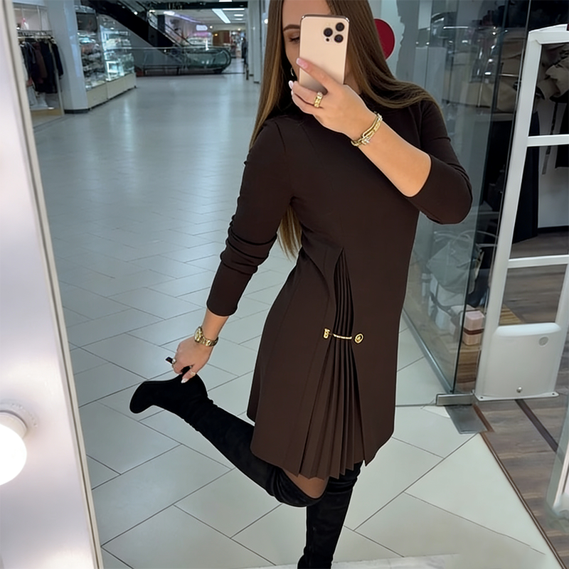 ✨ Mühelose Eleganz: Ein elegantes Langarmkleid mit Bahnen und Falten – Perfekt für jeden Anlass ✨
