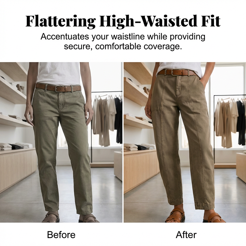Versatile tapered pants 👖 High-waisted and slim-fitting, practical pockets, wrinkle-resistant fabric, creates the illusion of longer legs 📏