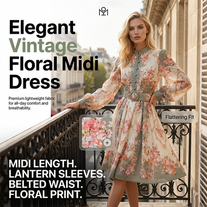 🌸 Zeitlose Eleganz – Romantisches Blumenmuster High Neck Minikleid🌷