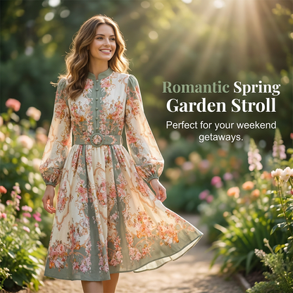🌸 Zeitlose Eleganz – Romantisches Blumenmuster High Neck Minikleid🌷