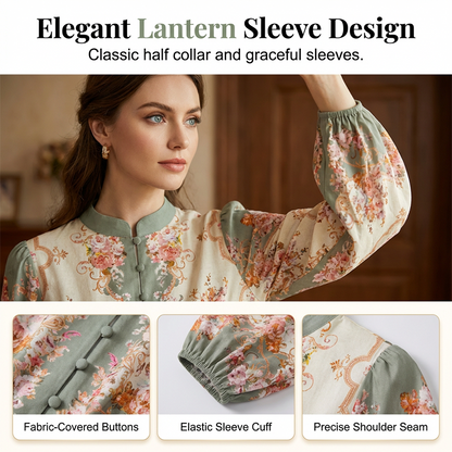 🌸 Zeitlose Eleganz – Romantisches Blumenmuster High Neck Minikleid🌷