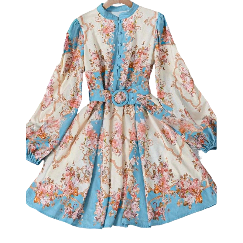 🌸 Zeitlose Eleganz – Romantisches Blumenmuster High Neck Minikleid🌷