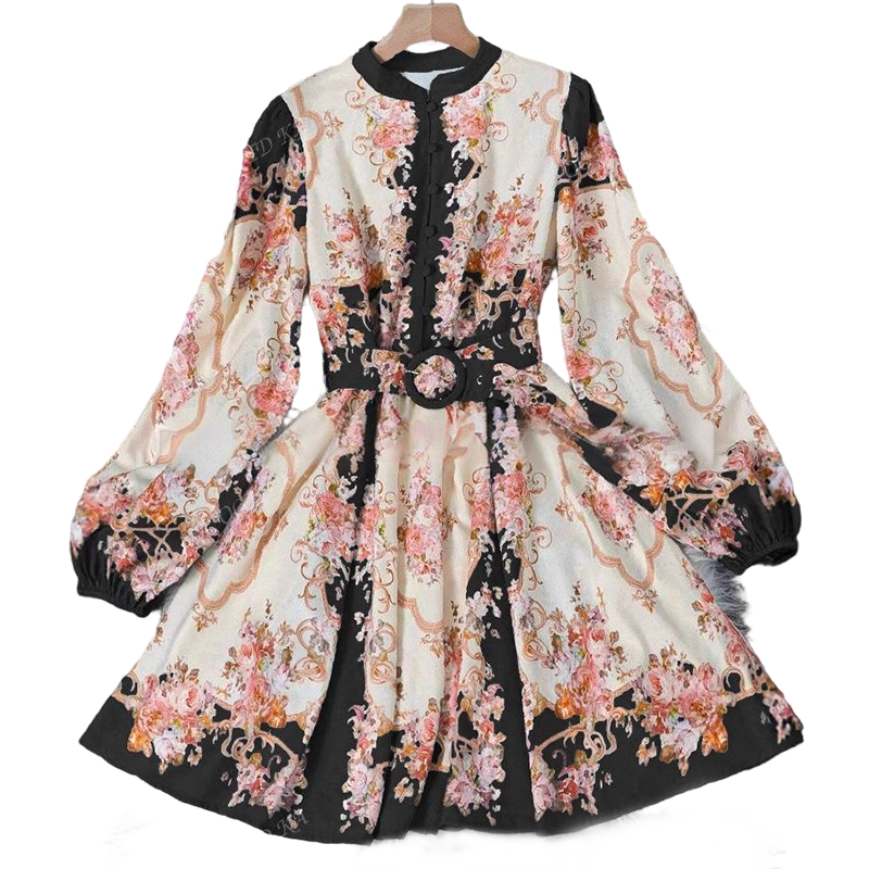 🌸 Zeitlose Eleganz – Romantisches Blumenmuster High Neck Minikleid🌷