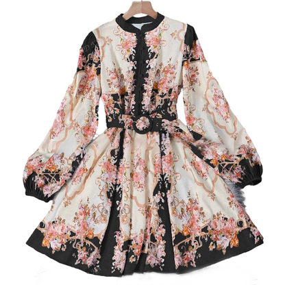 🌸 Zeitlose Eleganz – Romantisches Blumenmuster High Neck Minikleid🌷