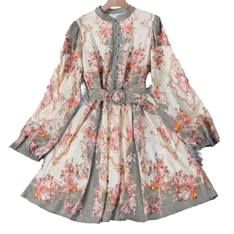 🌸 Zeitlose Eleganz – Romantisches Blumenmuster High Neck Minikleid🌷