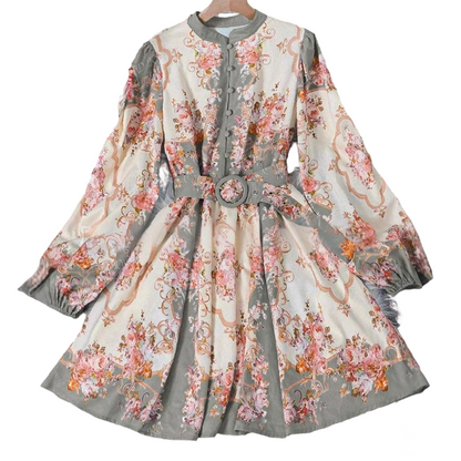 🌸 Zeitlose Eleganz – Romantisches Blumenmuster High Neck Minikleid🌷