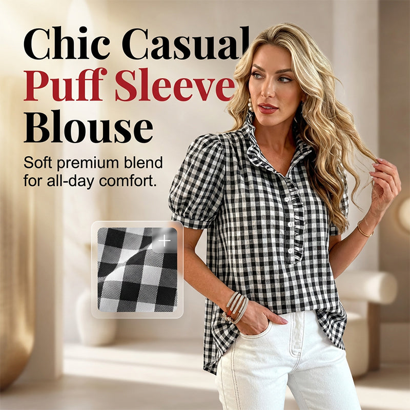 🔥 HOT SALE 63%👚🌸 Chic & Playful:  Women's Casual Ruffled Puff Sleeve Top