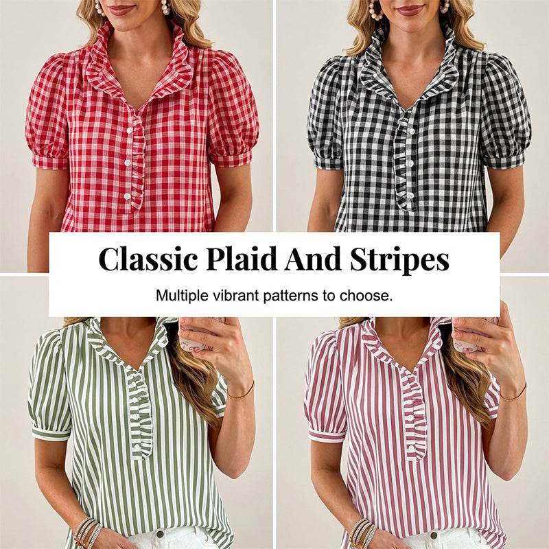🔥 HOT SALE 63%👚🌸 Chic & Playful:  Women's Casual Ruffled Puff Sleeve Top