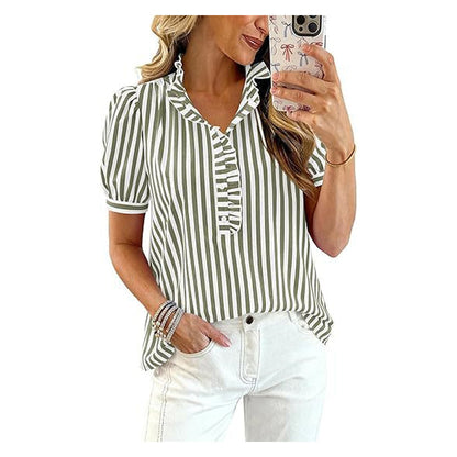 🔥 HOT SALE 63%👚🌸 Chic & Playful:  Women's Casual Ruffled Puff Sleeve Top