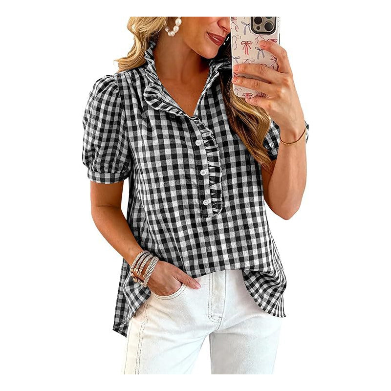 🔥 HOT SALE 63%👚🌸 Chic & Playful:  Women's Casual Ruffled Puff Sleeve Top