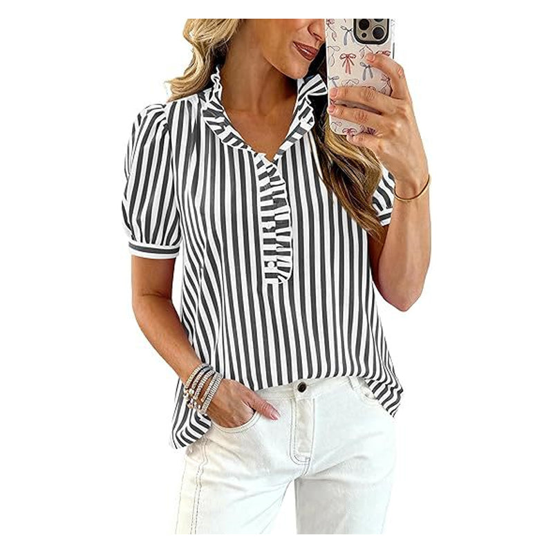 🔥 HOT SALE 63%👚🌸 Chic & Playful:  Women's Casual Ruffled Puff Sleeve Top