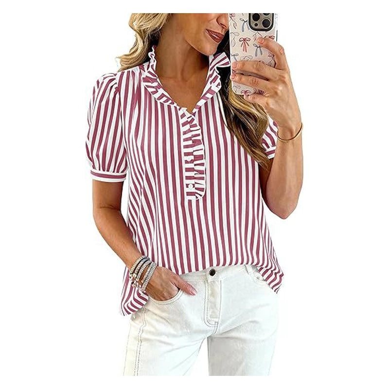 🔥 HOT SALE 63%👚🌸 Chic & Playful:  Women's Casual Ruffled Puff Sleeve Top