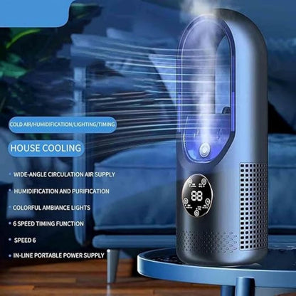 🌟6-Speed Bladeless Electric Fan with Light 🌬️ Beat The Sweltering Heat ❄️
