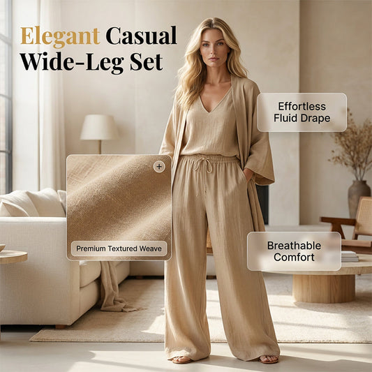 ⏰🔥LIMITED TIME 50% OFF! 🧥 Elegant 3-Piece Set – Wide-Leg Trousers, Inner Top & Cardigan for Effortless Chic 👚👖✨