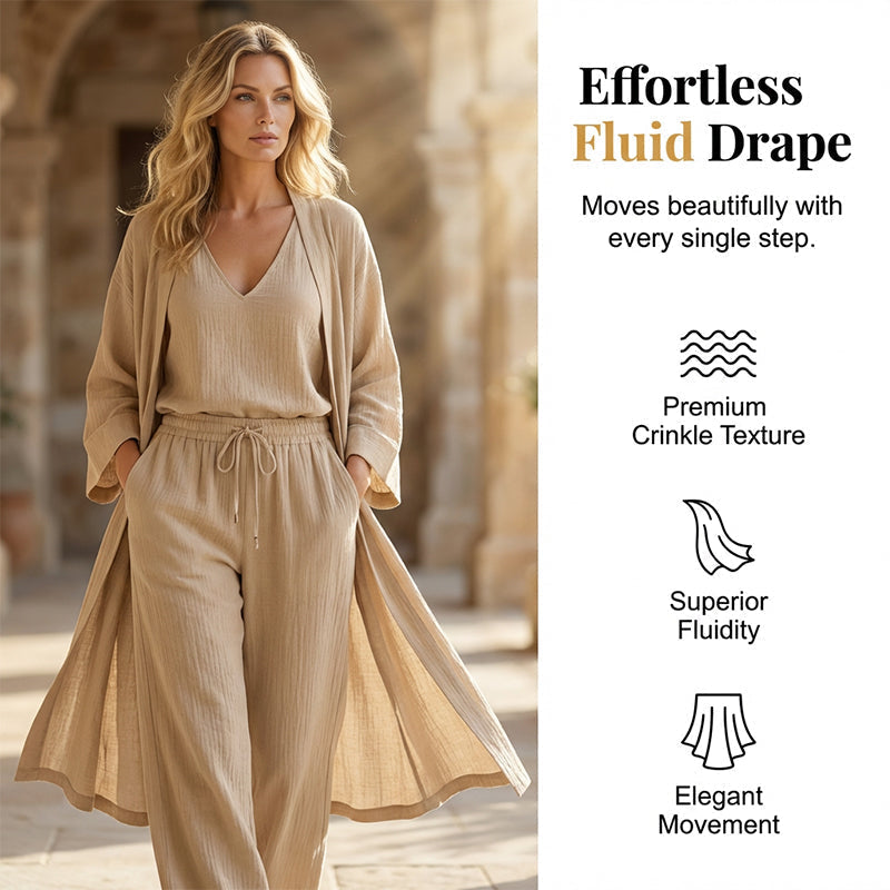 ⏰🔥NUR FÜR KURZE ZEIT: 50% RABATT! 🧥 Elegantes 3-teiliges Set – Weite Hose, Top & Cardigan für mühelosen Chic 👚👖✨