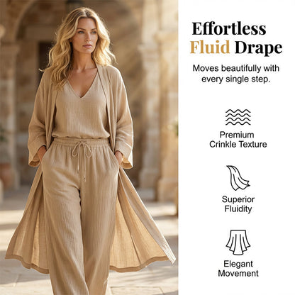 ⏰🔥NUR FÜR KURZE ZEIT: 50% RABATT! 🧥 Elegantes 3-teiliges Set – Weite Hose, Top & Cardigan für mühelosen Chic 👚👖✨