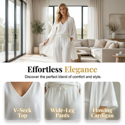 ⏰🔥NUR FÜR KURZE ZEIT: 50% RABATT! 🧥 Elegantes 3-teiliges Set – Weite Hose, Top & Cardigan für mühelosen Chic 👚👖✨
