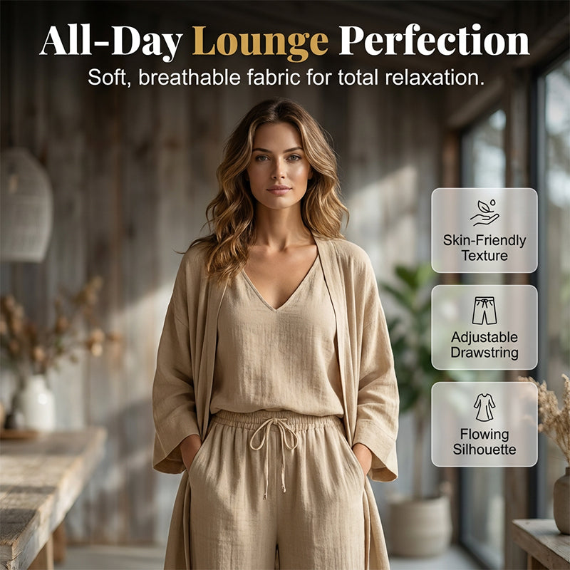 ⏰🔥NUR FÜR KURZE ZEIT: 50% RABATT! 🧥 Elegantes 3-teiliges Set – Weite Hose, Top & Cardigan für mühelosen Chic 👚👖✨