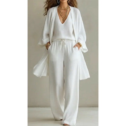 ⏰🔥NUR FÜR KURZE ZEIT: 50% RABATT! 🧥 Elegantes 3-teiliges Set – Weite Hose, Top & Cardigan für mühelosen Chic 👚👖✨