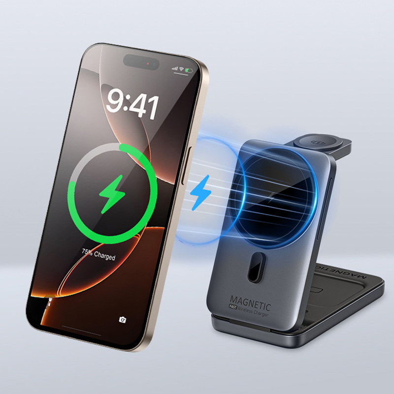 📱3-in-1 Foldable Magnetic Wireless Charger Stand– Power Up In Style⚡