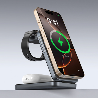 📱3-in-1 Foldable Magnetic Wireless Charger Stand– Power Up In Style⚡