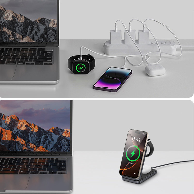 📱3-in-1 Foldable Magnetic Wireless Charger Stand– Power Up In Style⚡