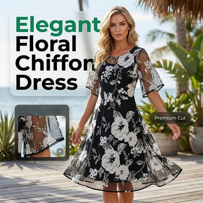 🔥Heiße Angebote – Elegantes Chiffonkleid für Damen mit Blumendruck: Müheloser Stil für jeden Anlass 🌸