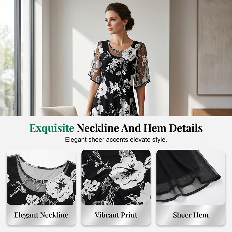 🔥Heiße Angebote – Elegantes Chiffonkleid für Damen mit Blumendruck: Müheloser Stil für jeden Anlass 🌸