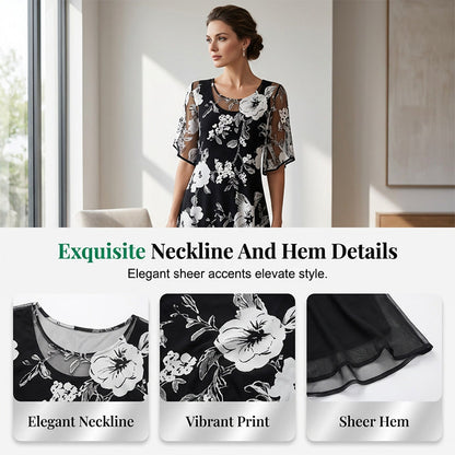 🔥Heiße Angebote – Elegantes Chiffonkleid für Damen mit Blumendruck: Müheloser Stil für jeden Anlass 🌸