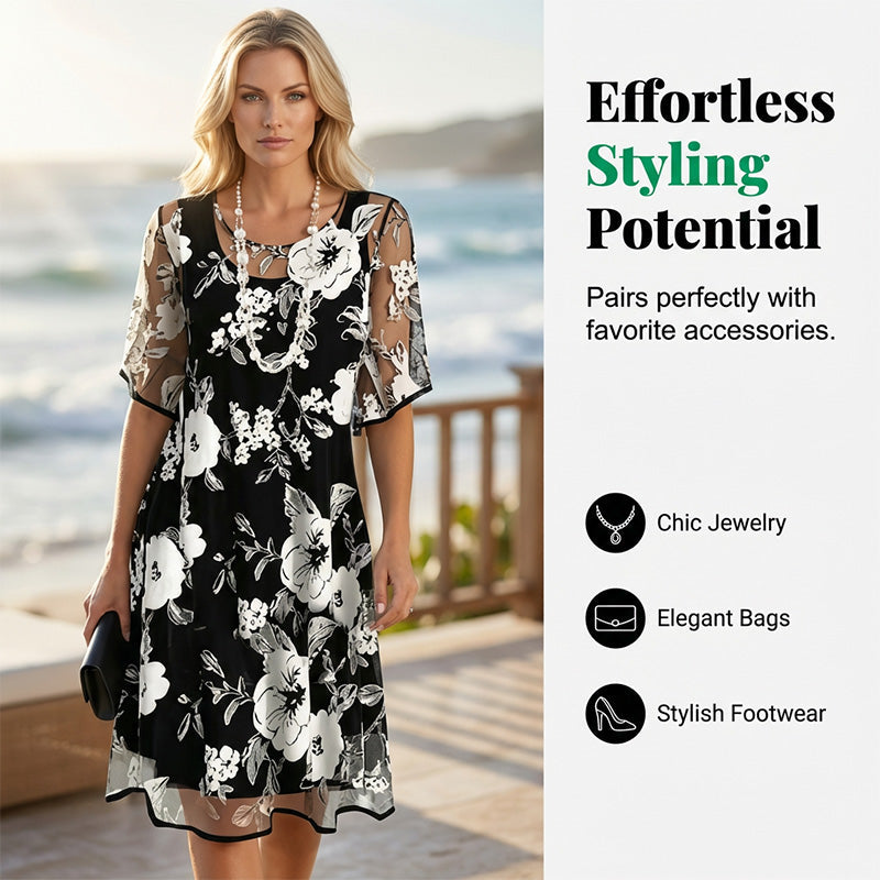 🔥Heiße Angebote – Elegantes Chiffonkleid für Damen mit Blumendruck: Müheloser Stil für jeden Anlass 🌸
