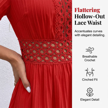 🌸Elegantes V-Ausschnitt-Kleid mit Spitzenausschnitten✨ Stilvoll in den Sommer