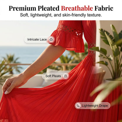 🌸Elegantes V-Ausschnitt-Kleid mit Spitzenausschnitten✨ Stilvoll in den Sommer