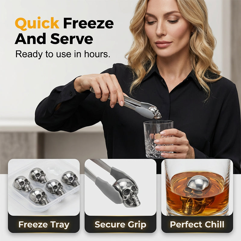 🍸 Chill In Style💀Reusable Skull Ice Cubes for Whiskey & Cocktails