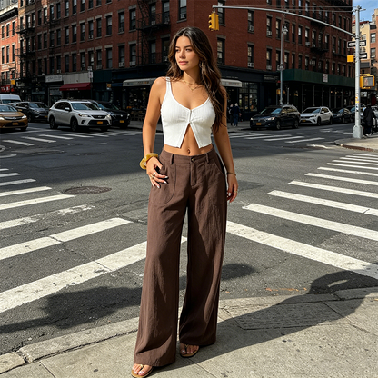 🔥LETZTER TAG 50% RABATT ☀️🛍️Damen Sommer Klassische Palazzo Hose aus Baumwoll-Leinen-Gemisch, leicht
