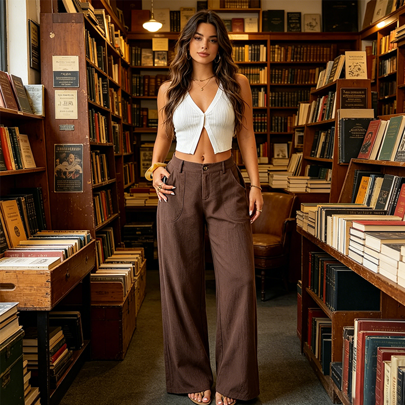 🔥LETZTER TAG 50% RABATT ☀️🛍️Damen Sommer Klassische Palazzo Hose aus Baumwoll-Leinen-Gemisch, leicht