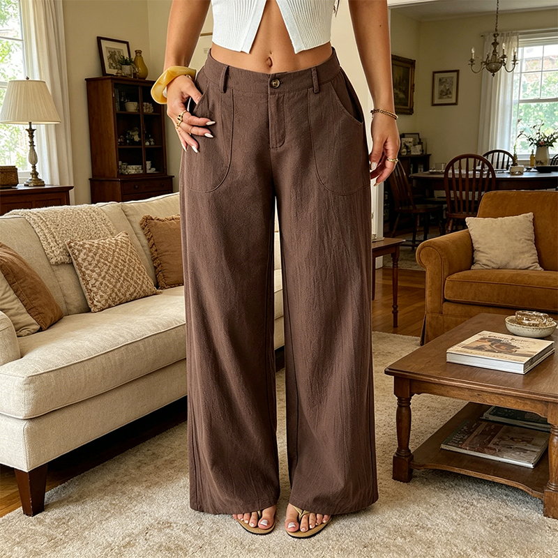 🔥LETZTER TAG 50% RABATT ☀️🛍️Damen Sommer Klassische Palazzo Hose aus Baumwoll-Leinen-Gemisch, leicht