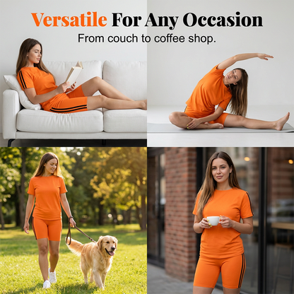 🏃‍♀️ Stay Active & Stylish: Women's Casual Short-Sleeve Top And Shorts Set For Your Summer Vibes☀️
