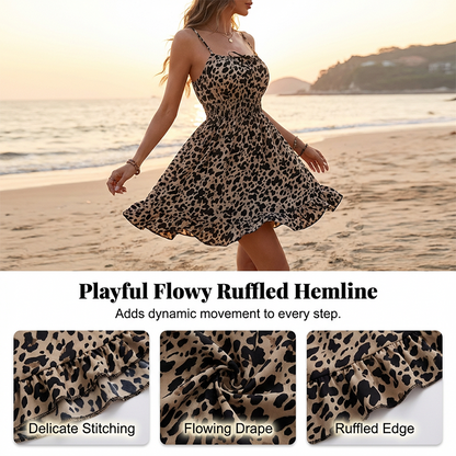 👗 LIMITED-TIME 50% OFF! 🎀 Tie-Front Smocked Dress – Spaghetti Straps, Ruffle Hem, Flattering Smocked Bodice 🌸