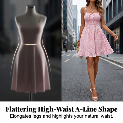 👗 LIMITED-TIME 50% OFF! 🎀 Tie-Front Smocked Dress – Spaghetti Straps, Ruffle Hem, Flattering Smocked Bodice 🌸