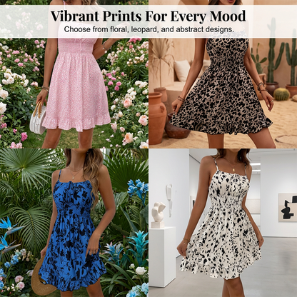 👗 LIMITED-TIME 50% OFF! 🎀 Tie-Front Smocked Dress – Spaghetti Straps, Ruffle Hem, Flattering Smocked Bodice 🌸