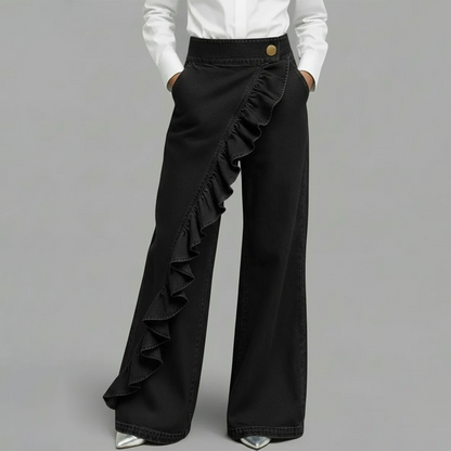 👖Women's Asymmetrical Ruffle Wide-Leg Denim Pants – Stylish, breathable & a unique statement piece 💥