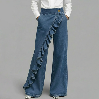 👖Women's Asymmetrical Ruffle Wide-Leg Denim Pants – Stylish, breathable & a unique statement piece 💥
